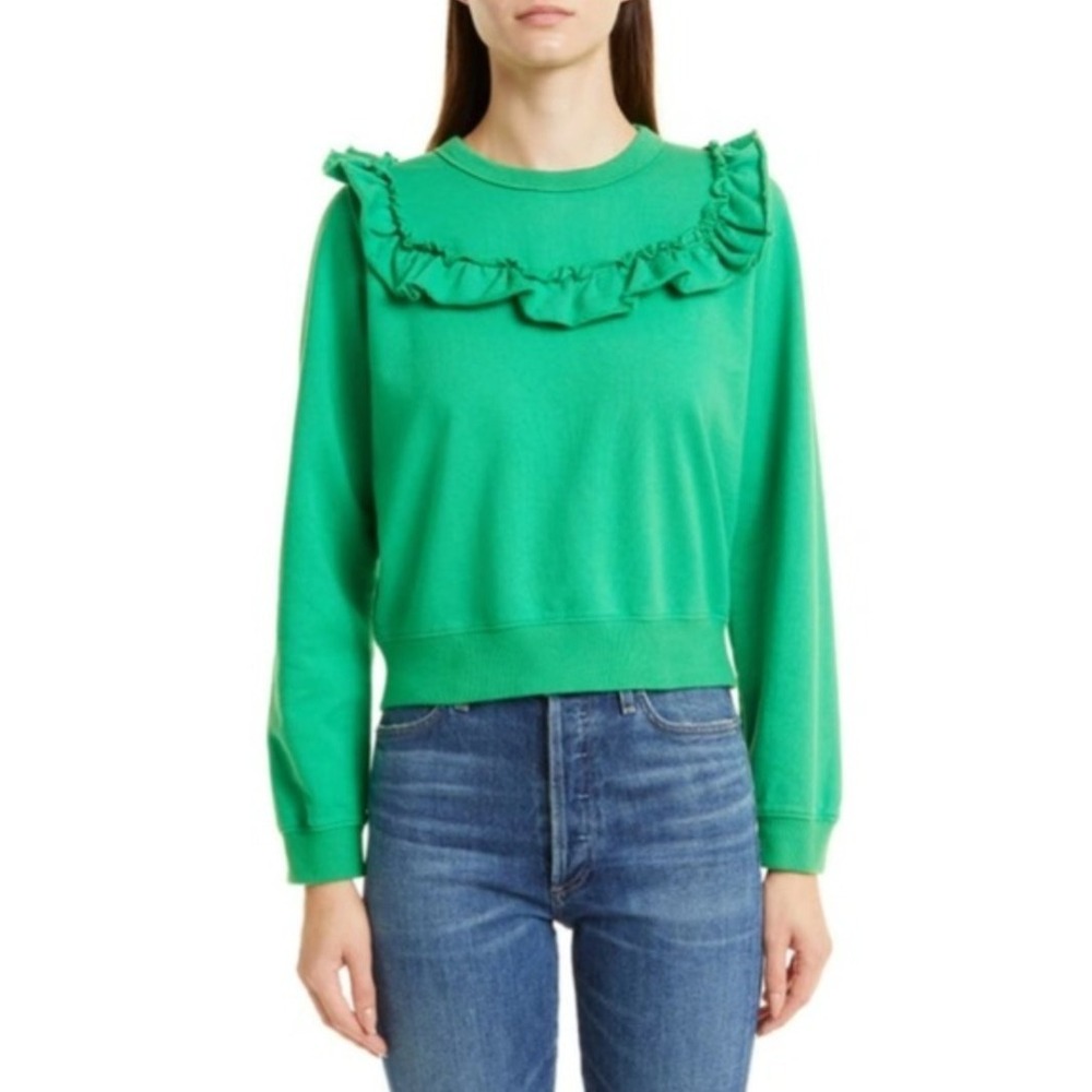 Clare V Green Ruffle-Trim Sweatshirt